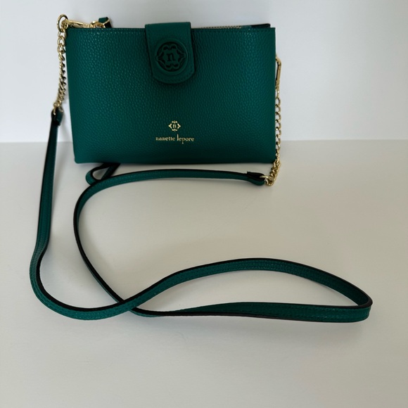 Nanette Lepore Francine Teal Green Pebbled Crossbody Wristlet - Picture 9 of 14